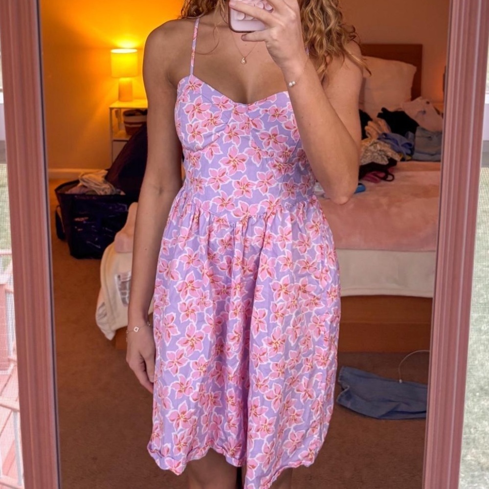 Pink and Purple Floral Mini babydoll Dress - Picture 6 of 6